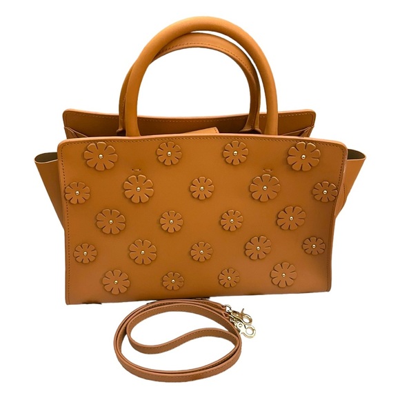 ZAC POSEN - Zac Eartha Top Handle Flower tote - removable strap -tan leather bag - Picture 3 of 9